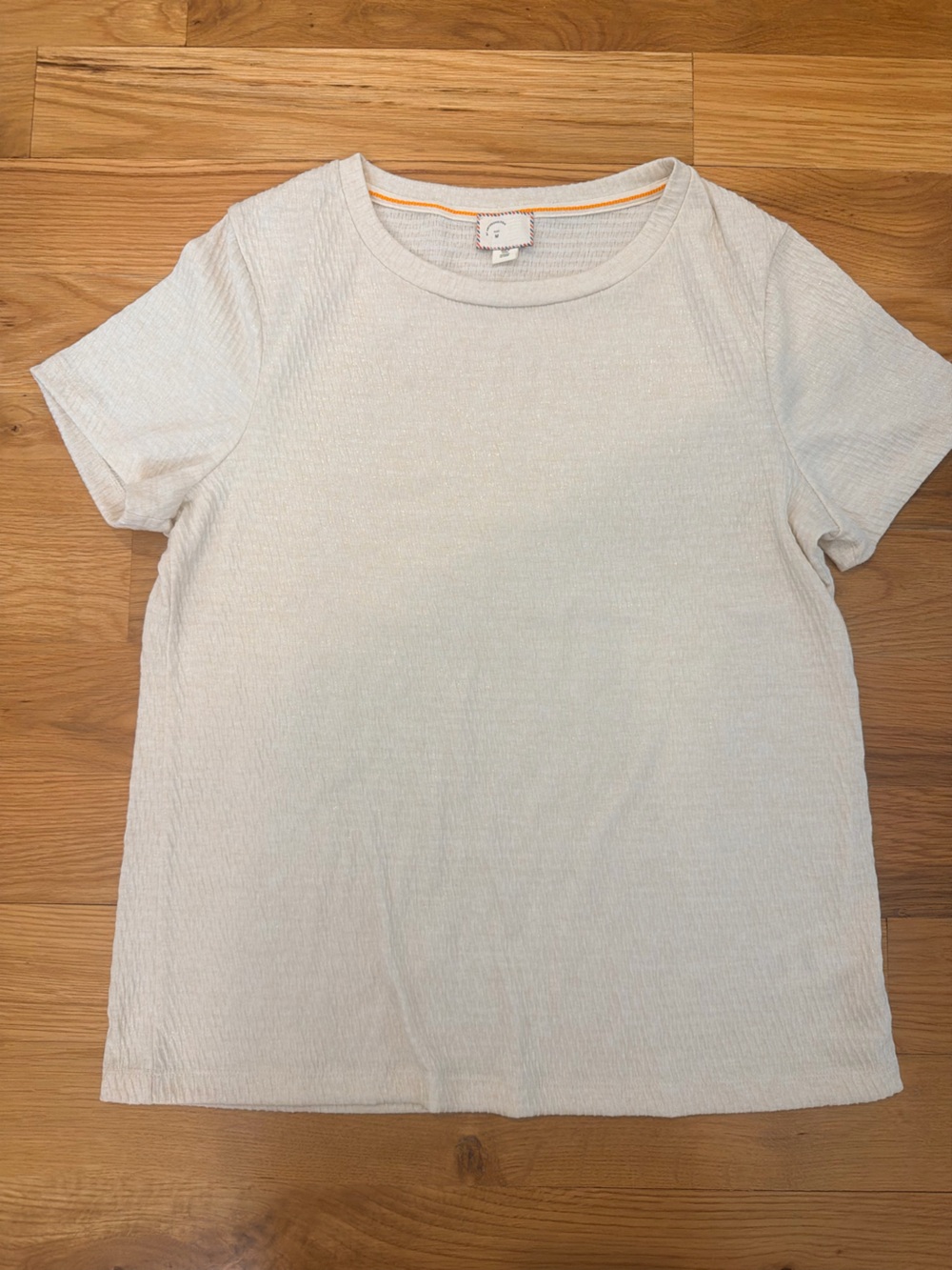 Anthropologie Light Cream Shimmer Short Sleeve Ribbed Tee Size M